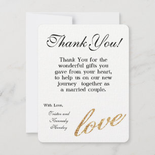 4x5 FLAT Thank You Card Gold Foil Glitter Love