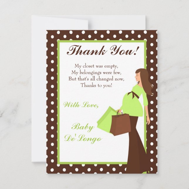 4x5 FLAT Thank you Card Green Mod Mum Polka Dots (Front)
