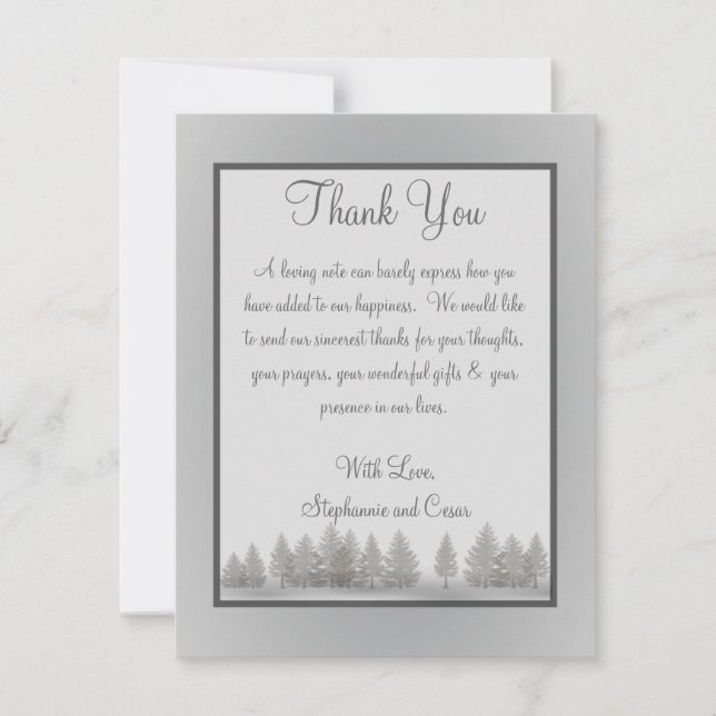 4x5 FLAT Thank You Card Grey Winter Trees Snow (Front)