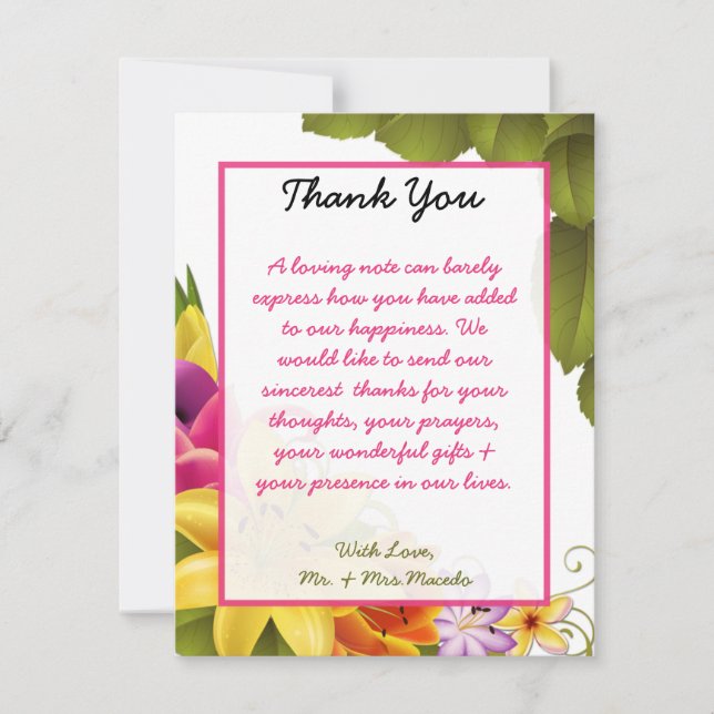 4x5 FLAT Thank You Card Hawaiian Colourful Exotic  (Front)