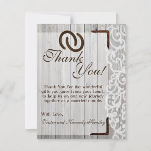 4x5 FLAT Thank You Card Horse Shoes on Wood Lace