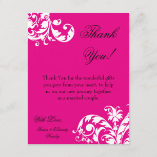 4x5 FLAT Thank you Card Hot Pink Floral Filigre