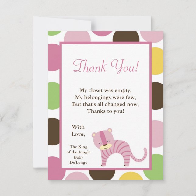 4x5 FLAT Thank you Card Jungle Queen Tiger Safari (Front)
