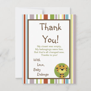 4x5 FLAT Thank You Card Jungle Tales Safari