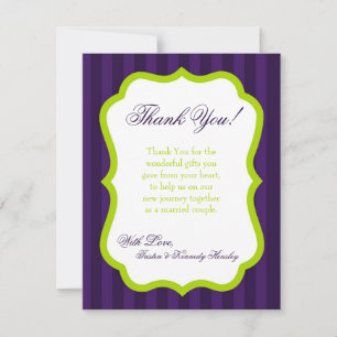 4x5 FLAT Thank you Card Lime Green & Purple Stripe