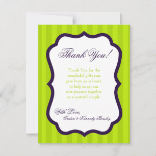 4x5 FLAT Thank you Card Lime Green & Purple Stripe