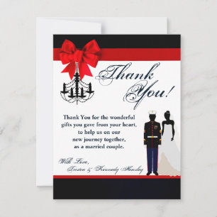 4x5 FLAT Thank You Card Marine Uniform Groom Bride