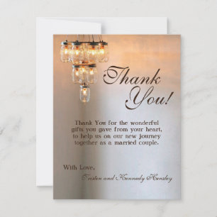 4x5 FLAT Thank You Card Mason Jar Chandelier Candl
