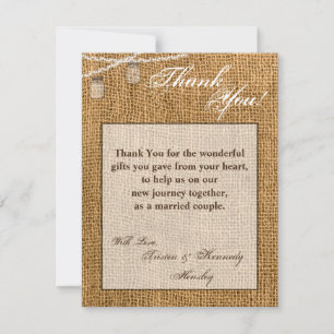 4x5 FLAT Thank You Card Mason Jar String Lights