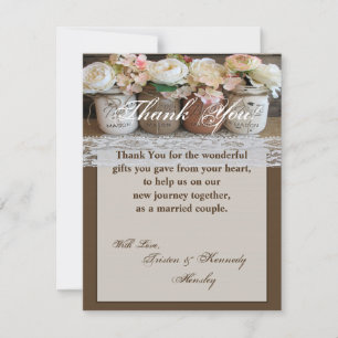 4x5 FLAT Thank You Card Mason Jars with Roses