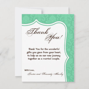 4x5 FLAT Thank You Card Mint White Damask Lace