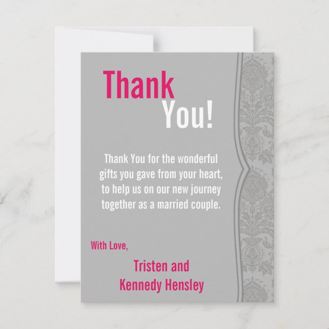4x5 FLAT Thank You Card Modern Grey Damask Lace (Front)
