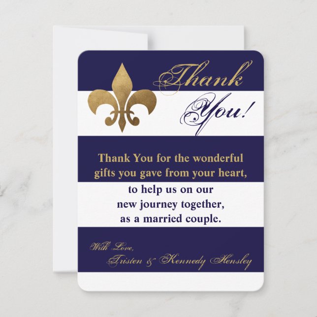 4x5 FLAT Thank You Card Modern Stripe Navy White (Front)