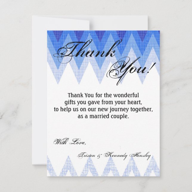 4x5 FLAT Thank You Card Ombre Blue Chevron (Front)