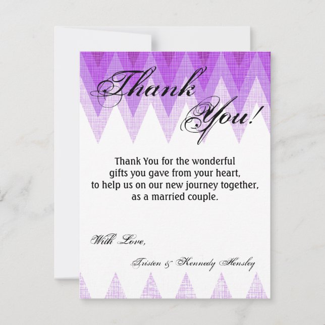 4x5 FLAT Thank You Card Ombre Purple Chevron (Front)