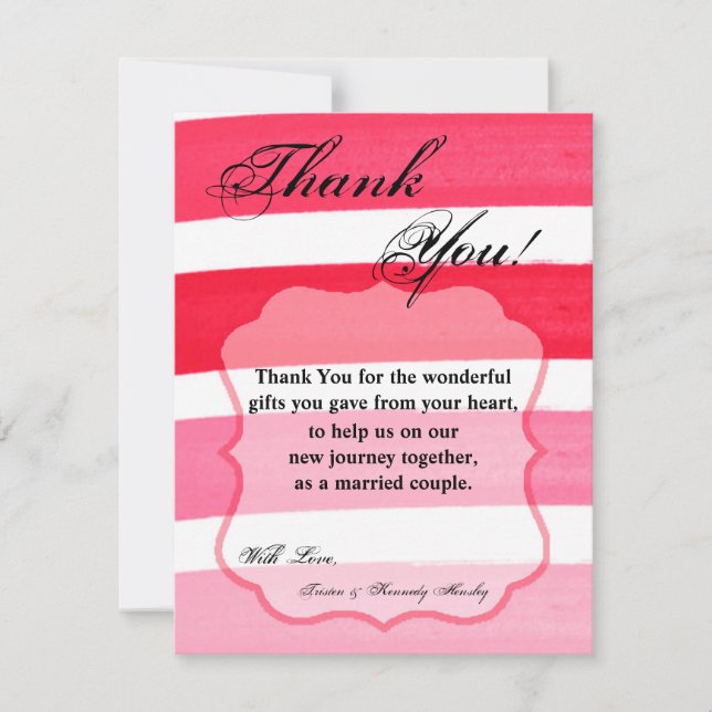 4x5 FLAT Thank You Card Ombre Stripe Pink Line Fad (Front)