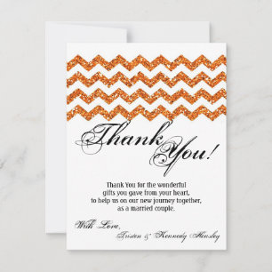 4x5 FLAT Thank You Card Orange Glitter Chevron