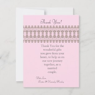 4x5 FLAT Thank You Card Pink Lace Floral