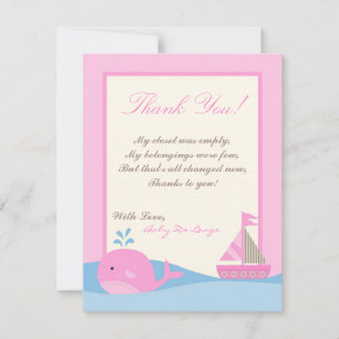 4x5 FLAT Thank you Card Pink Naut Sail Boat Whale