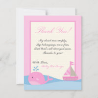 4x5 FLAT Thank you Card Pink Naut Sail Boat Whale
