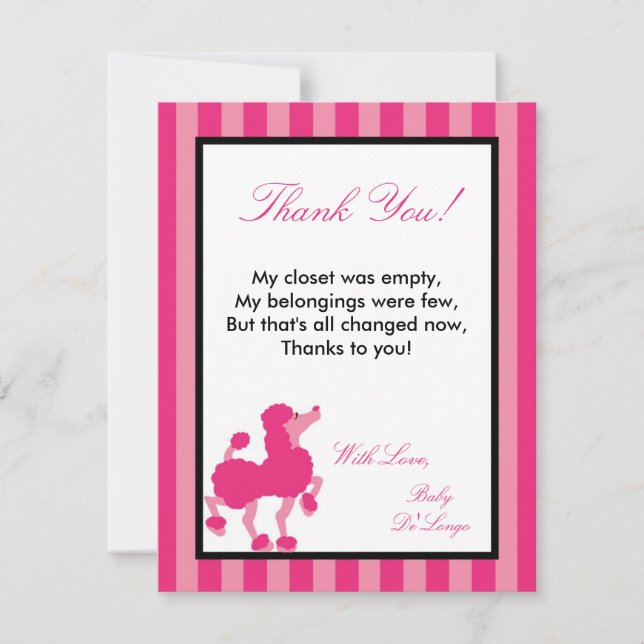 4x5 FLAT Thank you Card Pink Poodle Paris Eiffel (Front)