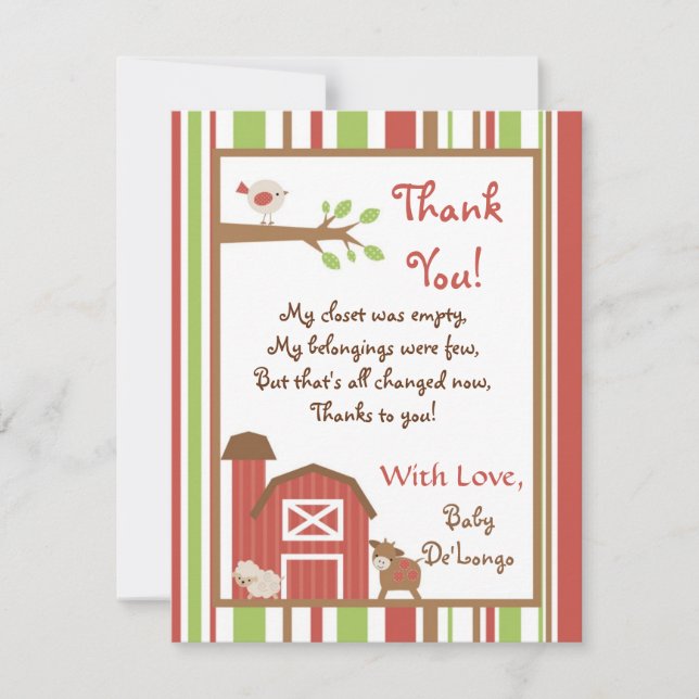 4x5 FLAT Thank you Card Red Barn Farm (Front)