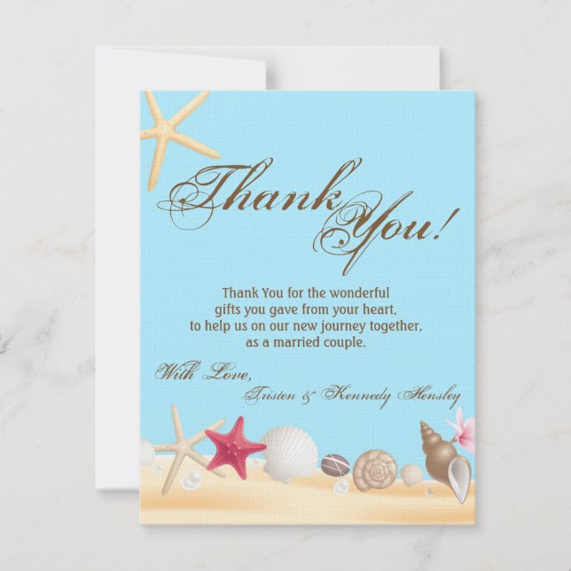 4x5 FLAT Thank You Card Sea Shells Beach Sand Ocea (Front)