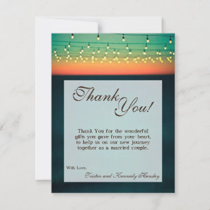 4x5 FLAT Thank You Card Sunset String Lights Yard