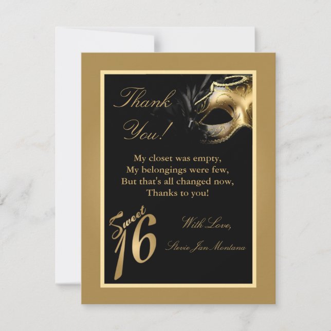 4x5 FLAT Thank you Card Sweet 16 Gold (Front)