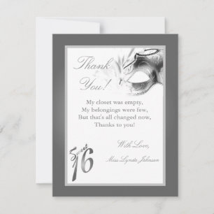 4x5 FLAT Thank you Card Sweet 16 Silver Party