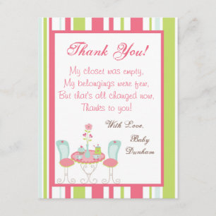 4x5 FLAT Thank you Card Tea Party Pink Pastel Flow