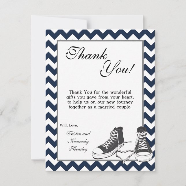 4x5 FLAT Thank You Card Teenage Sneakers Chevron (Front)