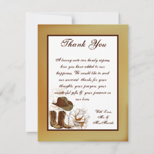 4x5 FLAT Thank You Card Western Cowgirl Hat/Boots