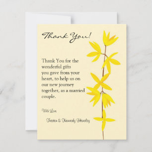 4x5 FLAT Thank You Card Yellow & Cream Floral