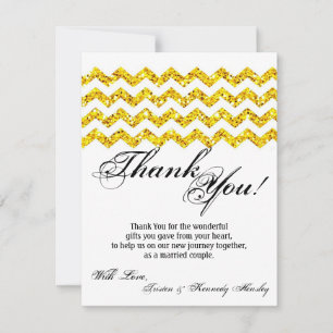 4x5 FLAT Thank You Card Yellow Glitter Chevron