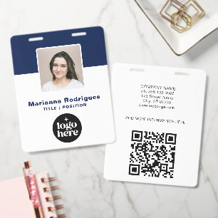 4x5 Logo Photo Barcode Custom Employee Blue ID Badge