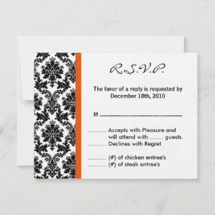 4x5 R.S.V.P. Reply Card - Black Damask Orange RSVP