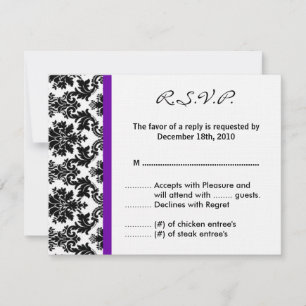 4x5 R.S.V.P. Reply Card - Black Damask Purple