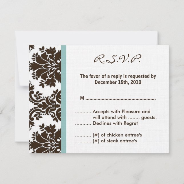 4x5 R.S.V.P. Reply Card Brown Damask Lace (Front)