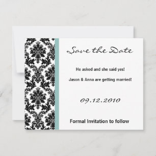 4x5 Save the Date Card - Black Damask Blue