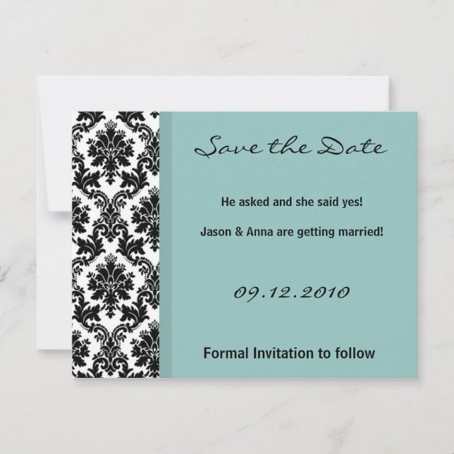 4x5 Save the Date Card - Black Damask Blue (Front)