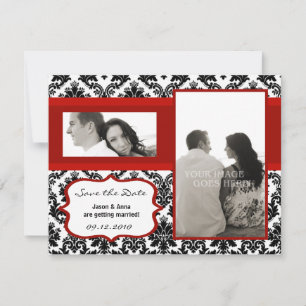 4x5 Save the Date Card - Black Damask & Red Crimso