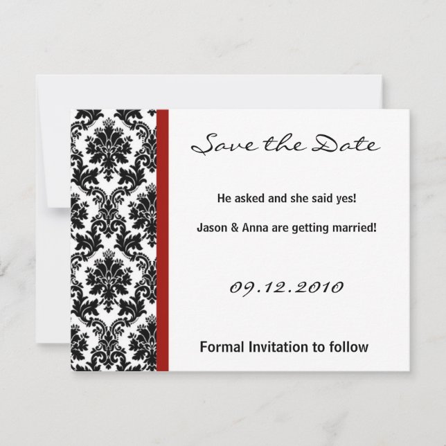 4x5 Save the Date Card - Black Damask & Red Crimso (Front)