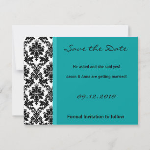 4x5 Save the Date Card - Black Damask & Teal Turqu