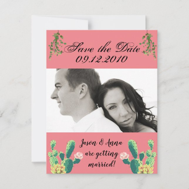 4x5 Save the Date Card Bohemian Cactus Succulents (Front)