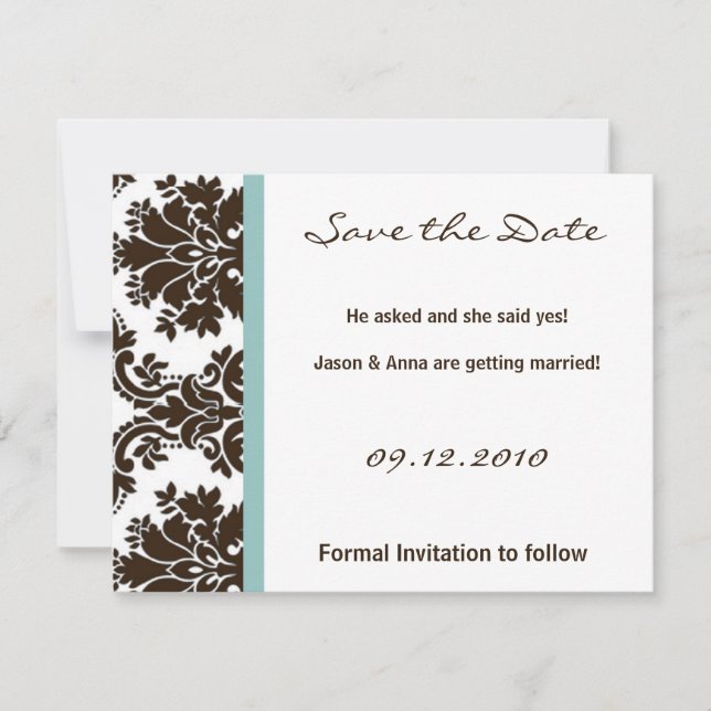 4x5 Save the Date Card - Brown Damask Lace (Front)