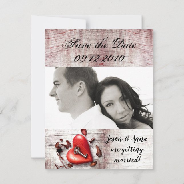4x5 Save the Date Card Country Wood Key to my Hear (Front)