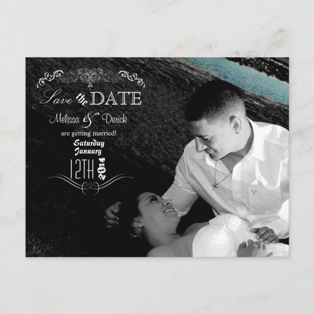 4x5 Typography Save the Date Photo Announcement Postcard (Front)