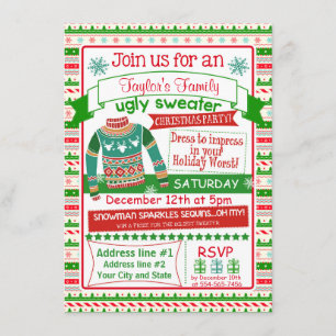 4x6 Christmas Party invitation card ugly sweater