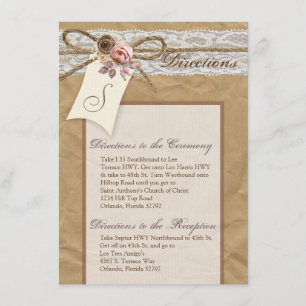 4x6 Directions Card Kraft Paper Lace Twine Bow